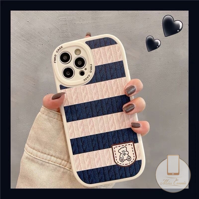 Casing Soft Case Kompatibel Untuk iPhone 7Plus 8Plus 6 6s Plus 11 13 12 14 Pro MAX XR X XS Max7 8 SE 2020 Motif Rajut Beruang Kartun Lucu Garis Splicing Lembut TPU Penutup Belakang