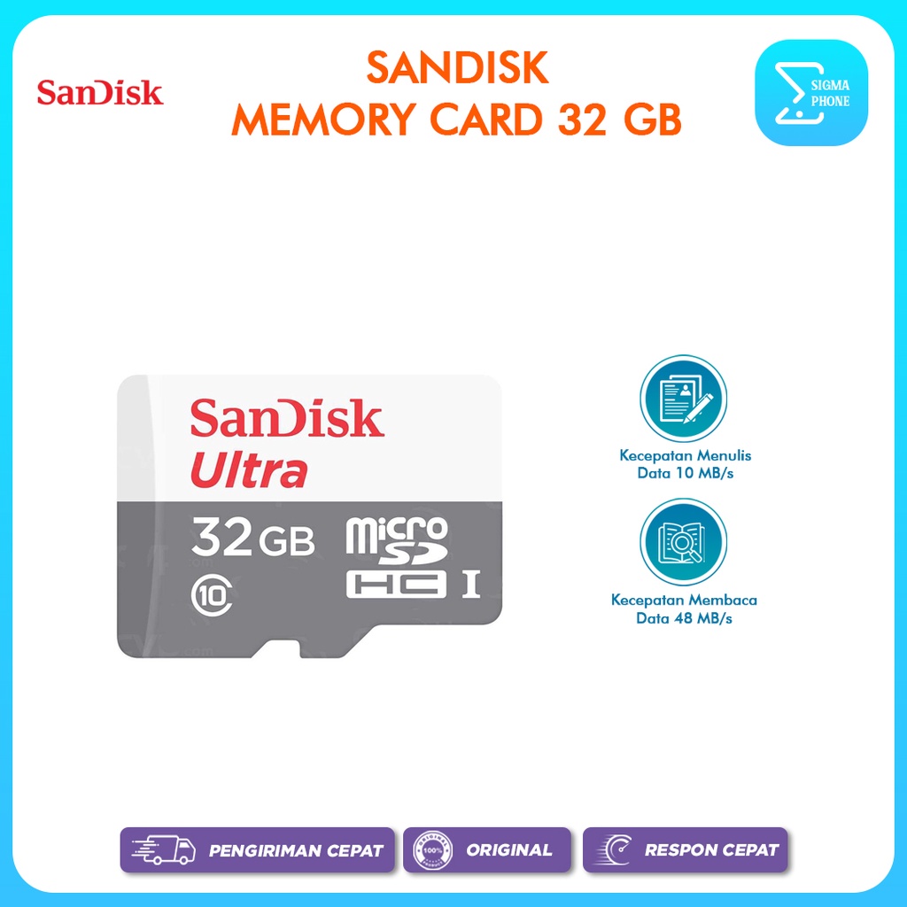 MEMORY SANDISK 32GB CLASS 10 MEMORI HP SANDISK ULTRA 32GB CLASS 10 SDHC MMC ORIGINAL MICRO SD CARD