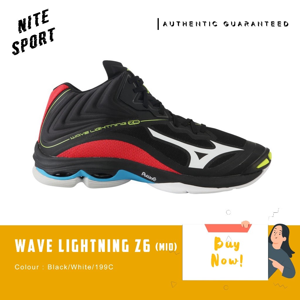 Sepatu Volly Mizuno Wave Lightning Z6 Mid WLZ 6 Mid Black White 199 C Original