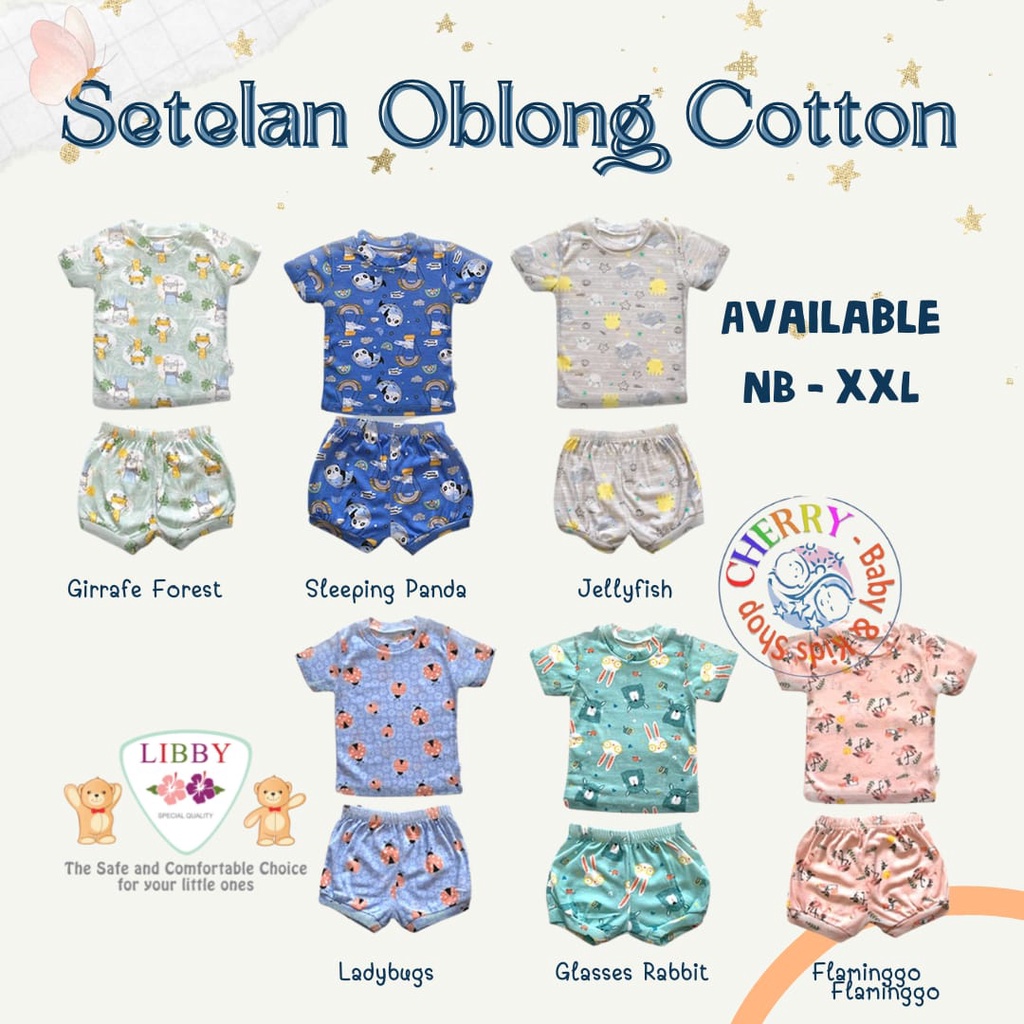 Setelan Oblong Pendek LIBBY Tipis Cotton S M L Fun Land / Sweet Land Pakaian Bayi Libby / Setelan Boy and Girl Libby CBKS