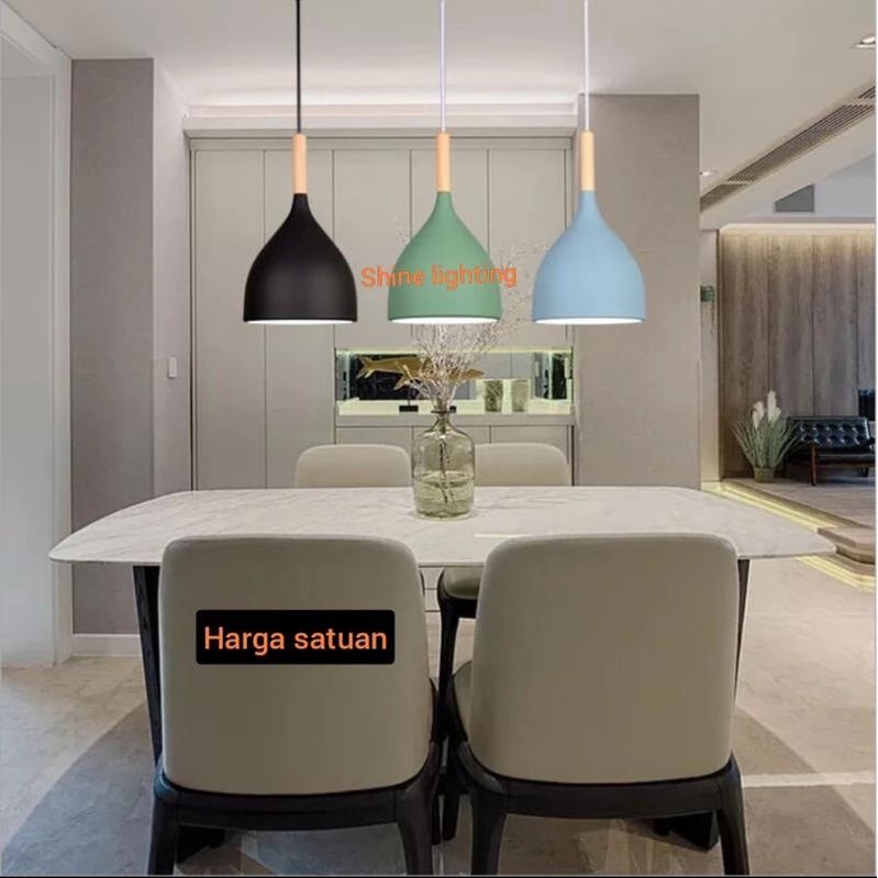 Lampu gantung kap industrial kayu ruang makan tipe 7709W/1L