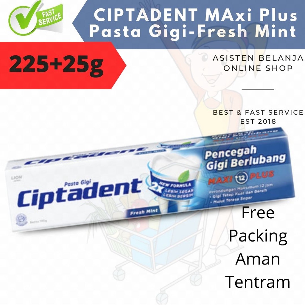 CIPTADENT Maxi 12 Plus Fresh Mint Biru Jumbo 250gram 225gram +25gr Pasta Gigi Odol Pencegah Gigi Berlubang 190g 190gr 225g 250g