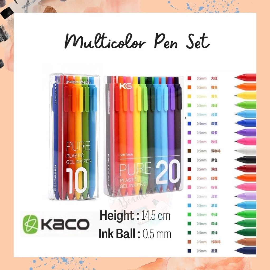 KACO PURE Candy Gel Pen Pena Pulpen Bolpoin Ballpoint Set Colorful Ink Aesthetic 0.5mm 10 PCS / 20 PCS Tinta Sensitif Awet Berkualitas Nyaman ATK Untuk Menulis Catatan Sekolah Kuliah Kantor Multicolor Ink Warna Warni