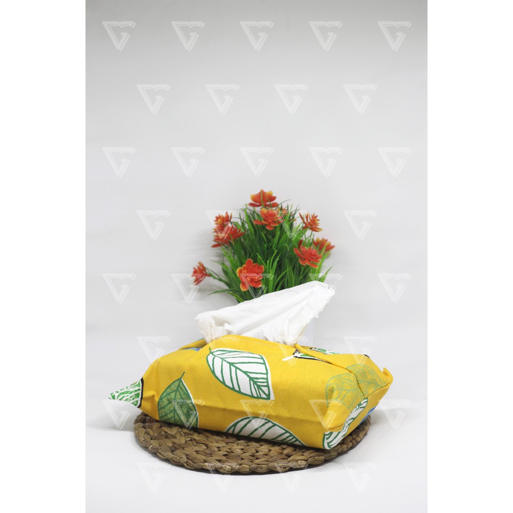 Tempat Tisu -Sarung Tisu - Cover Tissue - Box Tisu Kanvas - Wadah Tisu Motif DAUN NANGKA KUNING