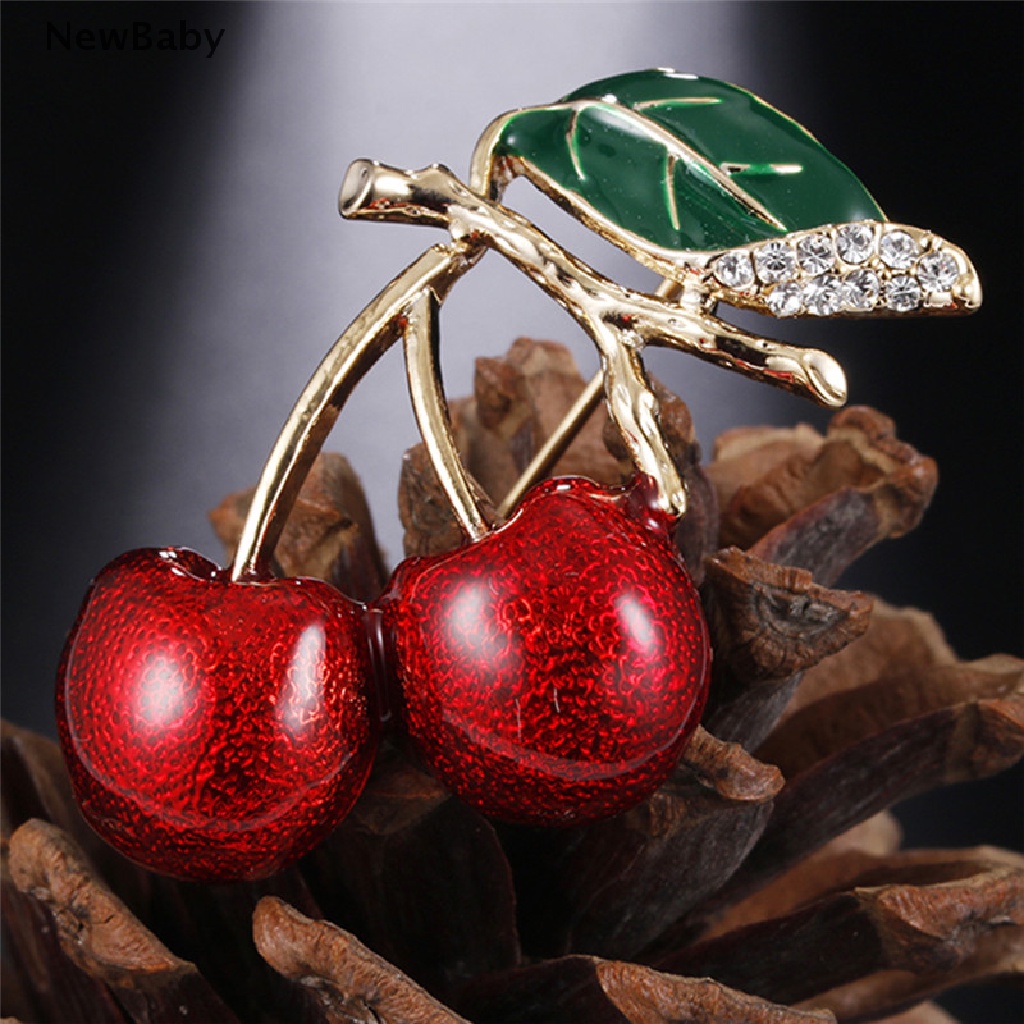 Bros Pin Enamel Bentuk Buah Ceri Merah Bahan Metal Hias Kristal Untuk Wanita