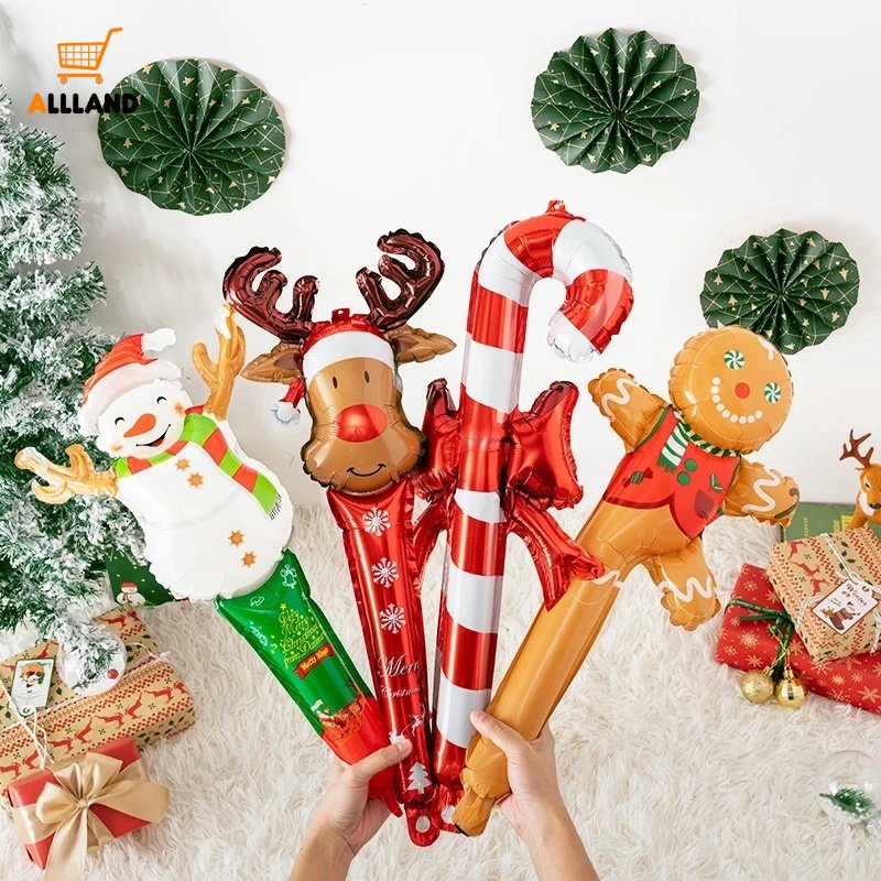 Tongkat Balon Model Tiup Desain Kepala Rusa Gingerbread Man Snowman Ukuran 24 Inci Untuk Dekorasi Pesta Natal