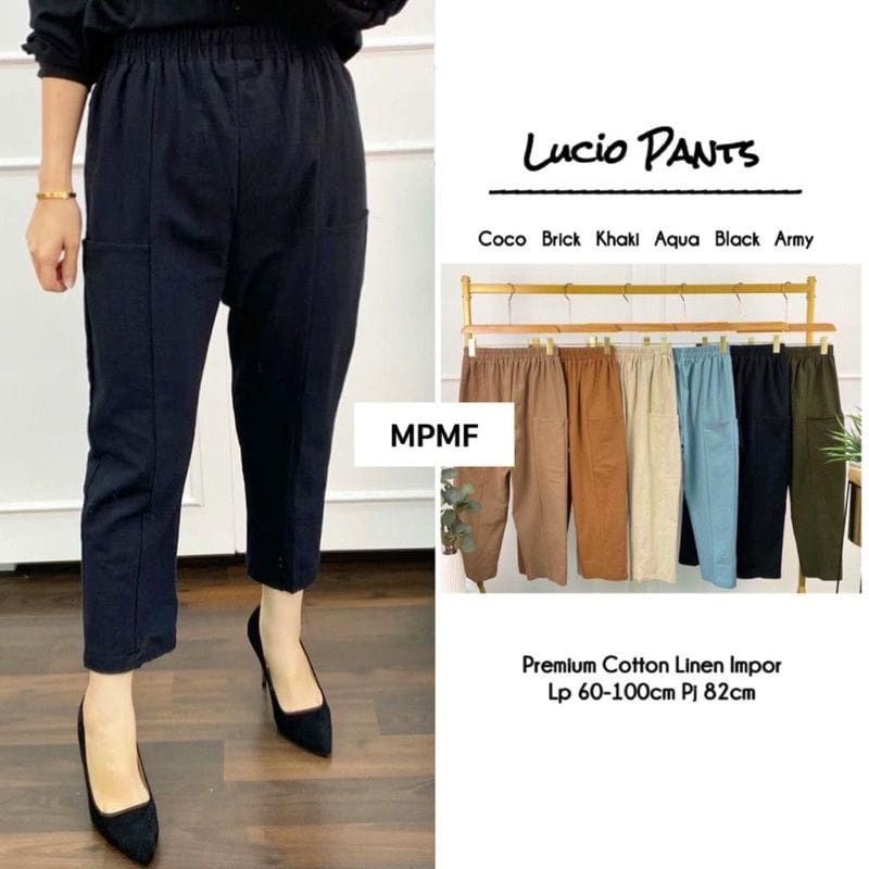 Celana Baggy Lucio Pants Linen Premium impor Saku Samping Pinggang