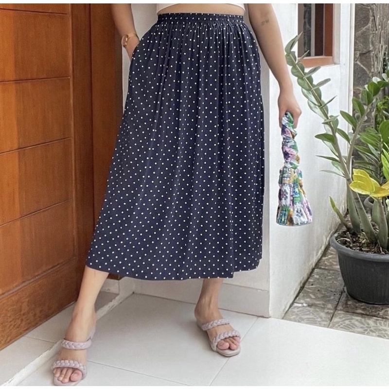 skirt polkadot navy (rok polka dot biru dongker tua) midi - bottom culottes kulot pants Cotton Ink T