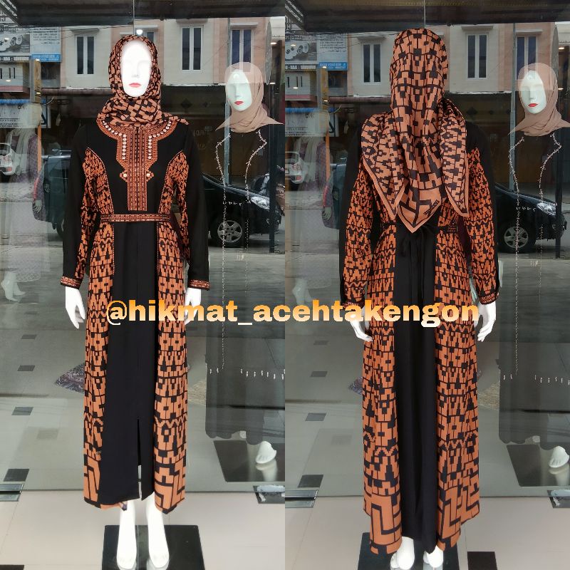Abaya Hikmat Kode A3840 Colour Brown&White