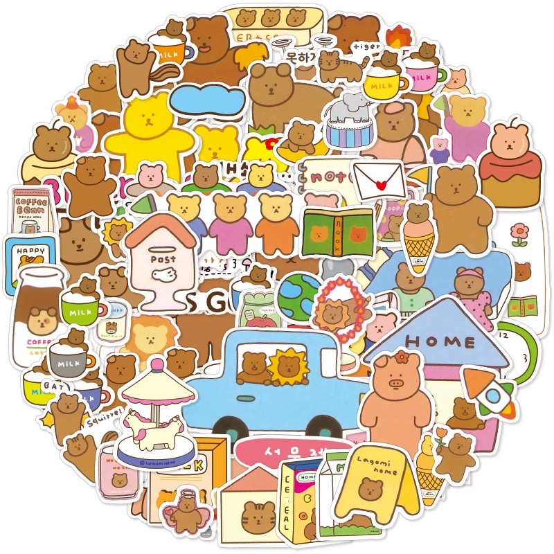 Korea lucu stiker beruang kartun ilustrasi phone case Jurnal bahan stiker Korea ins Jurnal stiker Xi