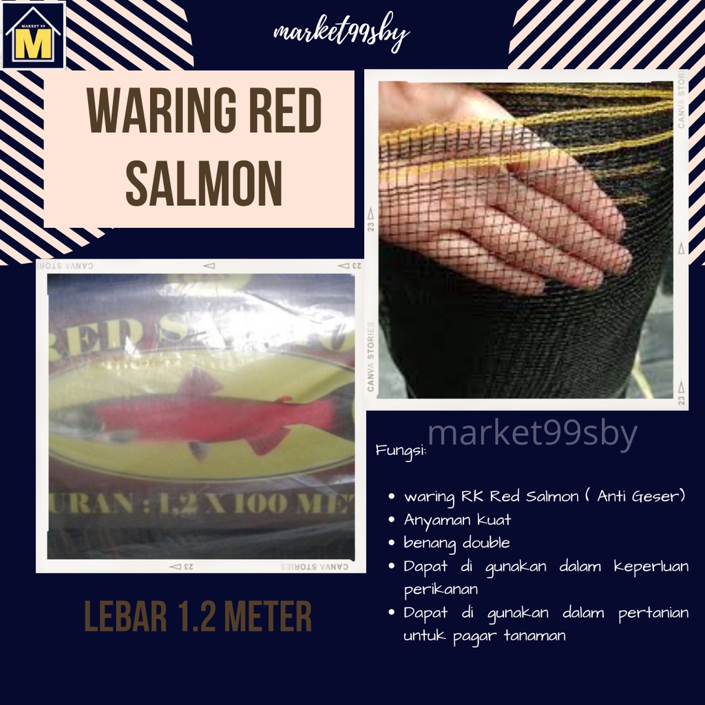 Waring RK Jala Jaring Ikan Pagar Tanaman Lebar CAP RED SALMON 1.2M per Roll Panjang 100 Meter Anti G