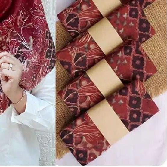 ❋ HIJAB SEGI EMPAT VOAL PREMIUM MOTIF MERAK MAROON KERUDUNG JILBAB TERBARU ☛