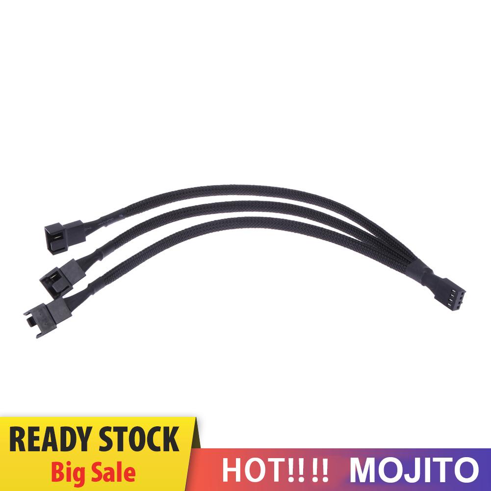 MOJITO 4 pin PWM Fan Cable 1 to 3 ways  Splitter Black Sleeved Extension Cable