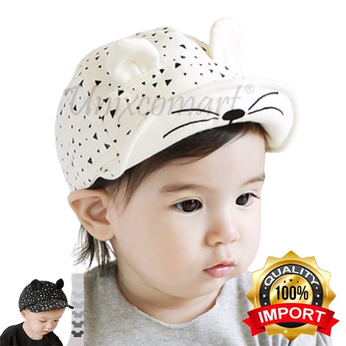 Topi Anak Bayi karakter kucing full sablon Topi Bayi umur 3 bulan - 3 tahunan unisex-putih