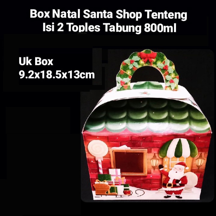 

box packaging hampers 2 toples tabung 800 ml edisi natal kotak jinjing parsel botol minum xmas kardus motif santa shop size 9x18x13 cm