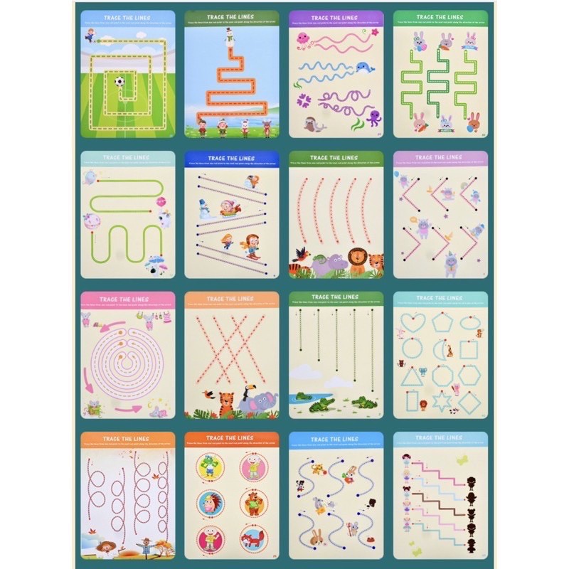 tracing line - wipe clean activity card - kado anak - hadiah anak - latihan menulis - activity card