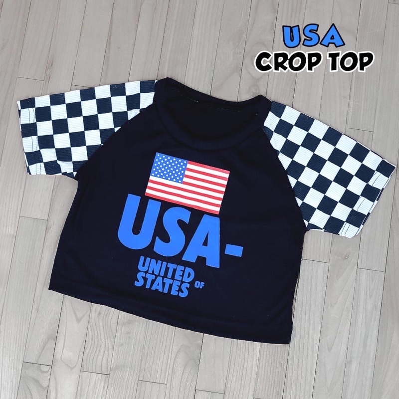 BEFAST - ZGW Kaos Crop Top ANGEL / Crop Top USA / Kaos Crop Top / Atasan Kaos Wanita / Crop Top Combinasi / Kaos Lengan Pendek / Keluaran Terbaru / Crop Top Santai / Terlaris