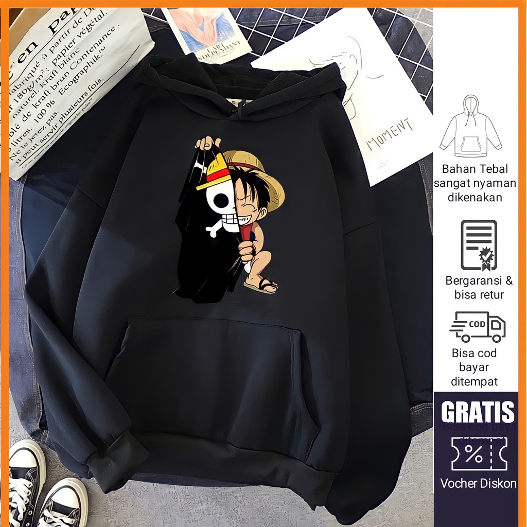 Sweater Hodie Anime Japan Hoodie One Peace Jepang Bahan Flecce Tebal Lembut Distro Original 100% Jak