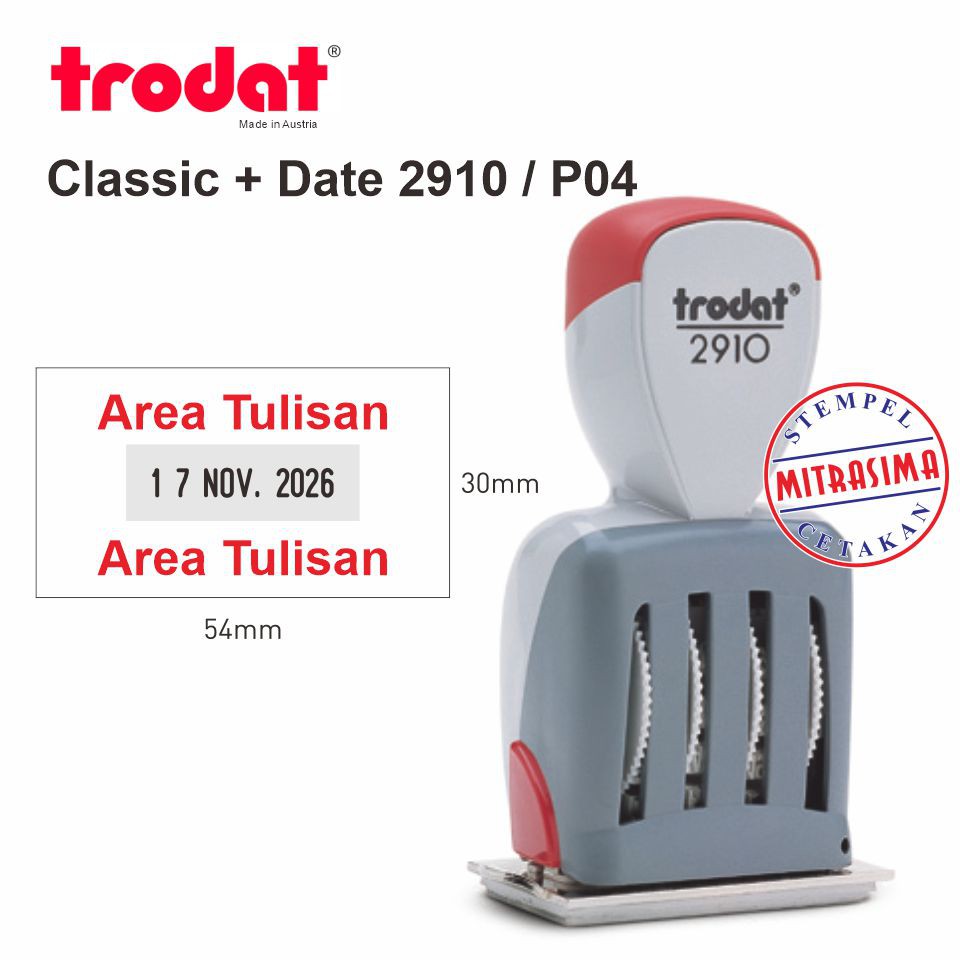 

Stempel Trodat 2910-P04 ( Tulisan + tanggal model klasik persegi )