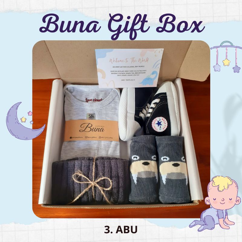Buna Giftbox / Hampers Bayi / Kado Bayi / Parcel Bayi / Kado Bayi Laki Laki / Kado Bayi Perempuan / Parsel Bayi / Baby gift / Baby Gift Set / Gift Box / Hampers Newborn / Elmer Living-3. ABU