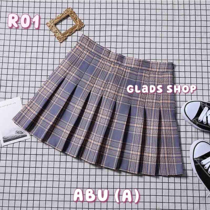 NEW Korea Mini Skirt import / Rok Celana pendek Lipit Lisa Blackpink R01 - Abu (A), L AO95