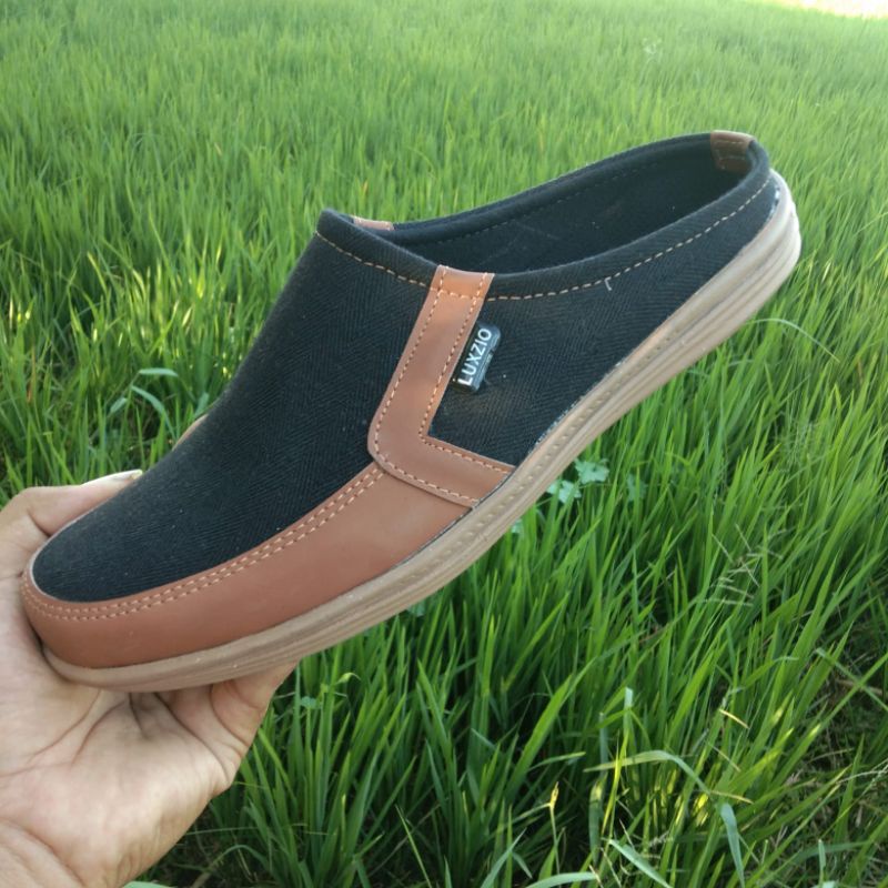 Sandal Sepatu Slop Selop Bustong Slip On Kulit Kasual Kerja Formal Sol Karet Empuk