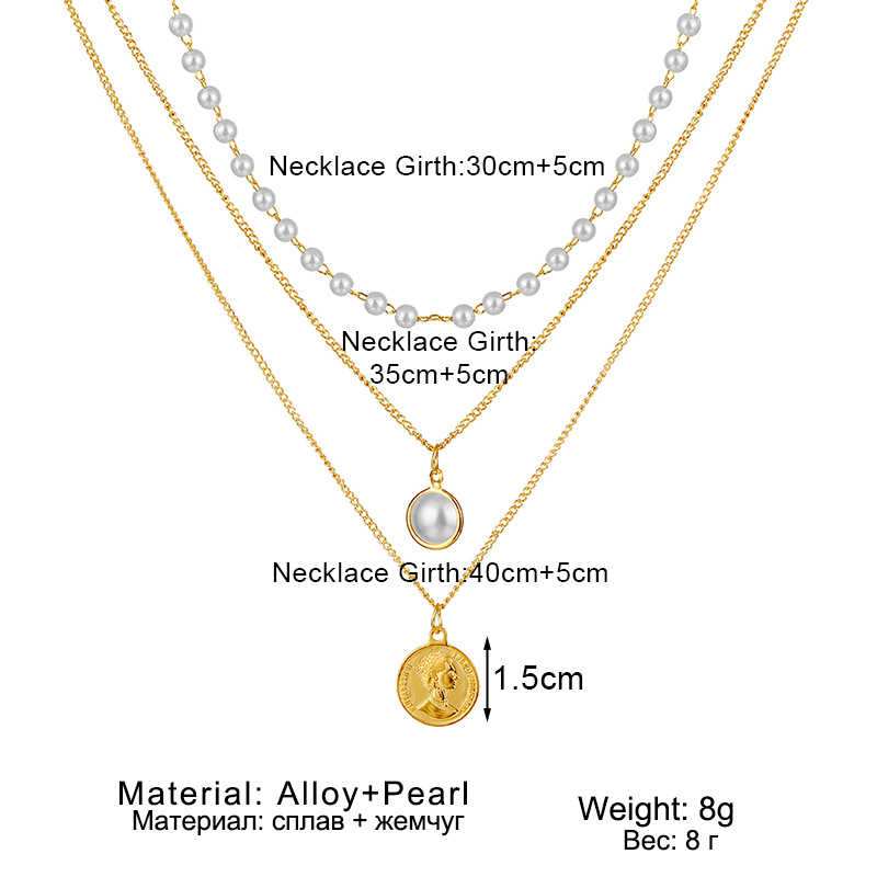 Necklace Pearl Multilayer Round Bead Pendant Jewelry