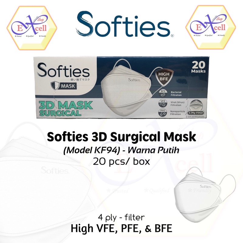Jual MASKER SOFTIES 3D MASK SURGICAL 4PLY FILTER HIGH BFE VFE PFE