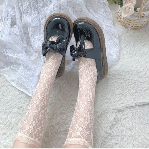 LS-04 Kaos Kaki Transparan Renda Putih Hitam Lace Cute Lolita Cosplay