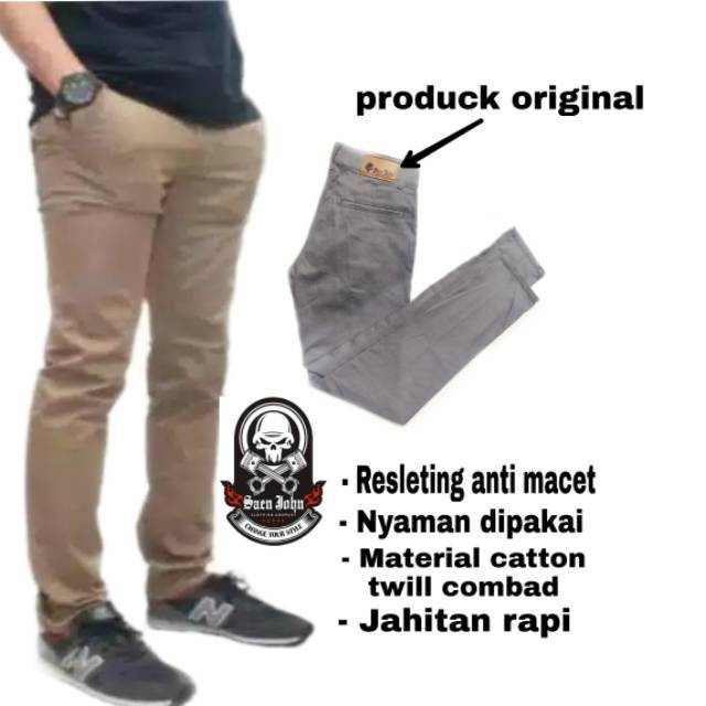 CELANA CINO Panjang Pria  Slimfit KERJAHARIAN Santai Casual Formal Hitam Abu Cream Mocca Size 27-38