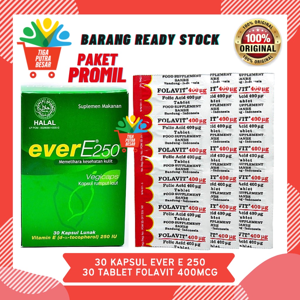 PAKET PROMIL EVER E 30 KAPSUL &amp; FOLAVIT 3 STRIP 30 TABLET / PROMIL