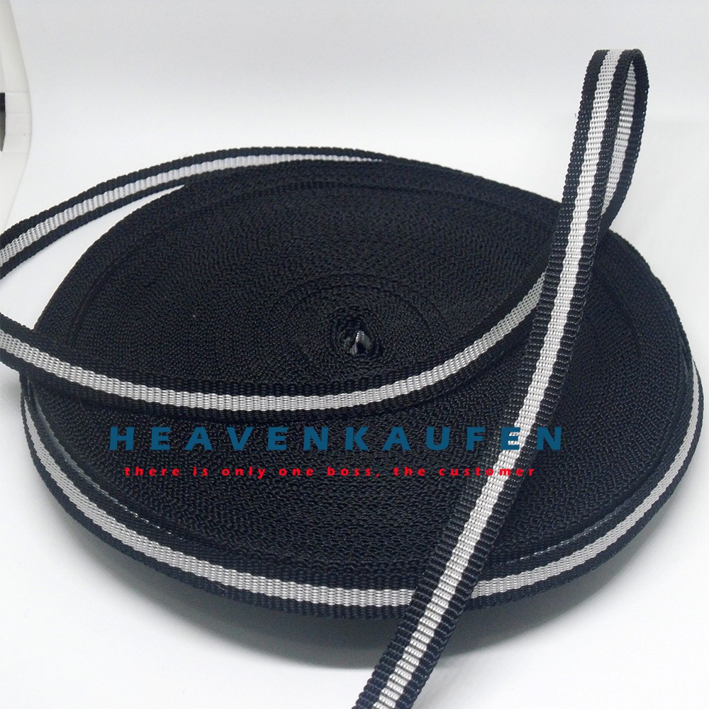 Tali Webbing 1 cm Meteran Hitam List Silver Untuk Lanyard/Gelang Dll