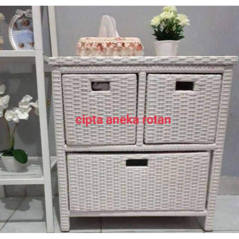 LEMARI BOX LACI 3 ROTAN SINTETIS WARNA WARNI MURAH