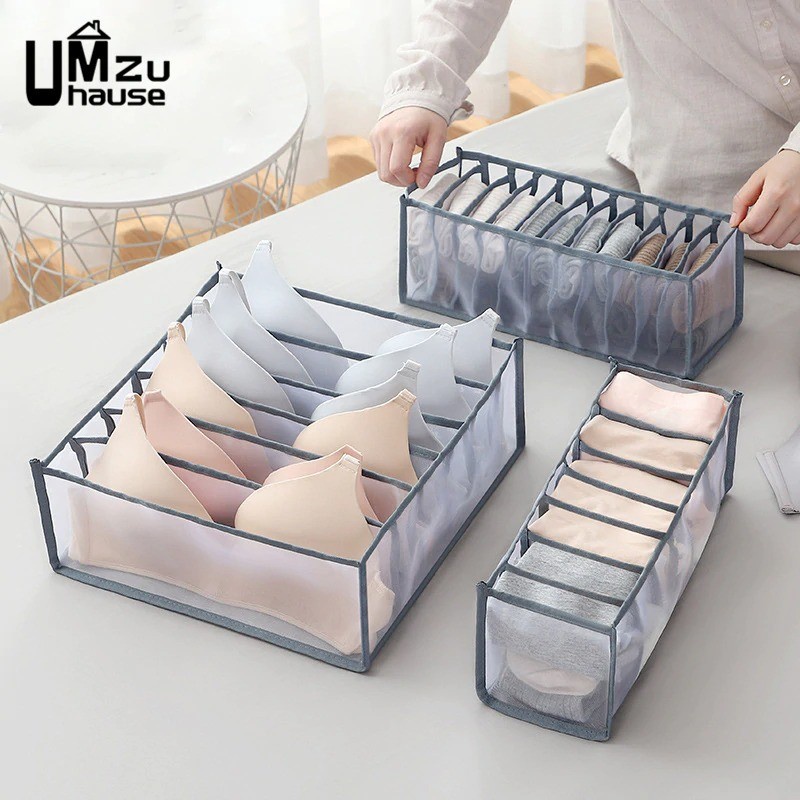 Kotak Sekat Pakaian Organizer Storage Bra Box 7 Grid - M1467 - Gray/White