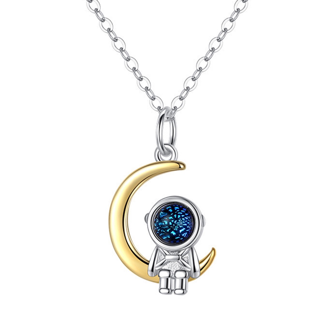 Hu Hu Hu Hu Hu Alat Bantu Pasang Kacamata♡ Kalung Klavikula Desain Bulan Bintang Astronot Bahan Batu Glaze Untuk Pasangan