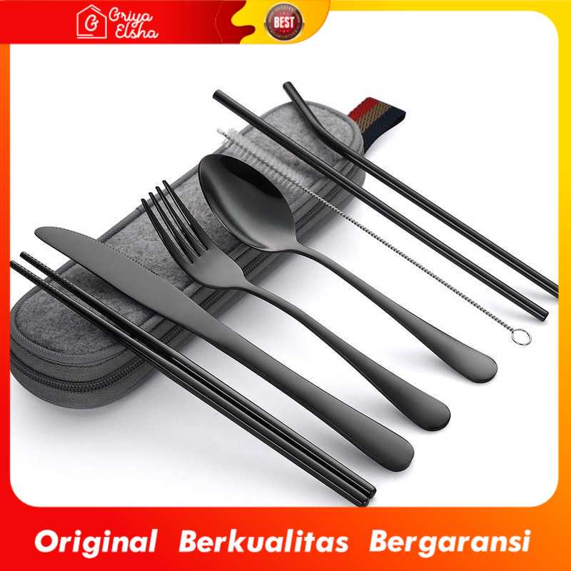 Jual Alat Makan Set Sendok Garpu Pisau Sumpit Sedotan Stainless Minimalis Shopee Indonesia 2361