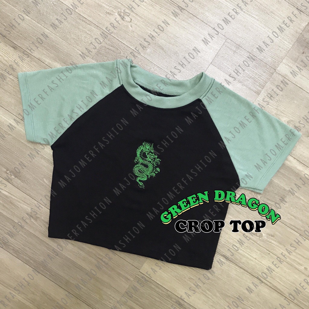 MAJOMER ® | GREEN DRAGON CROP TOP - KAOS WANITA