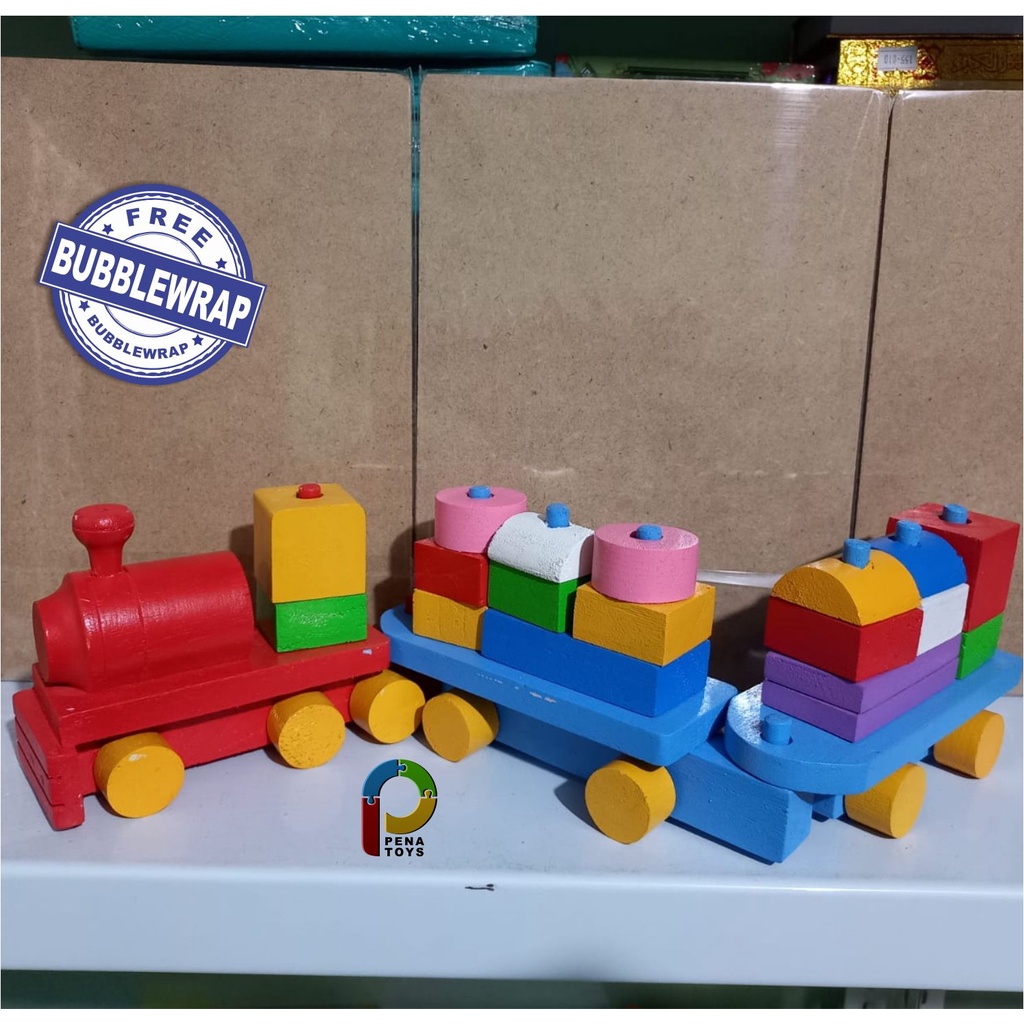 Edutoys woodentoys shape shorter train mainan edukasi kayu anak kereta geometri