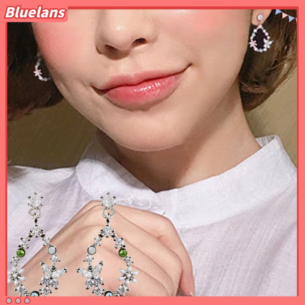 Bluelans Women Flower Circle Heart Waterdrop Faux Pearl Rhinestone Inlaid Stud Earrings