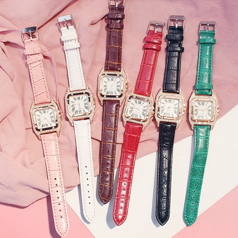 ✅ COD KUMA jam tangan Wanita Analog Quartz Accent Rhinestone PU Leather Strap Bracelet watch set