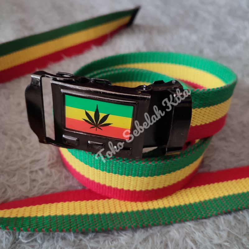 Sabuk Rasta | Ikat pinggang Rasta Jepit Spesial Edisi | Gesper Pria Kanvas Motif Rasta