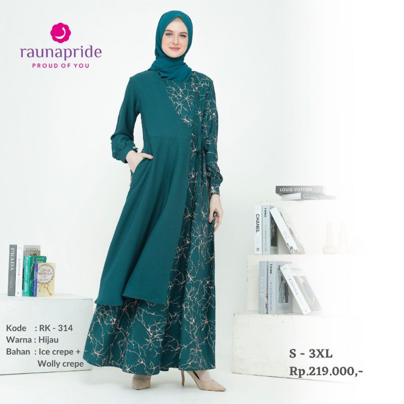 Gamis Original RK 314 Hijau byRaunapride|Gamis RK 315 Salem|Gamis Busui|Dress Syari|Dress Casual