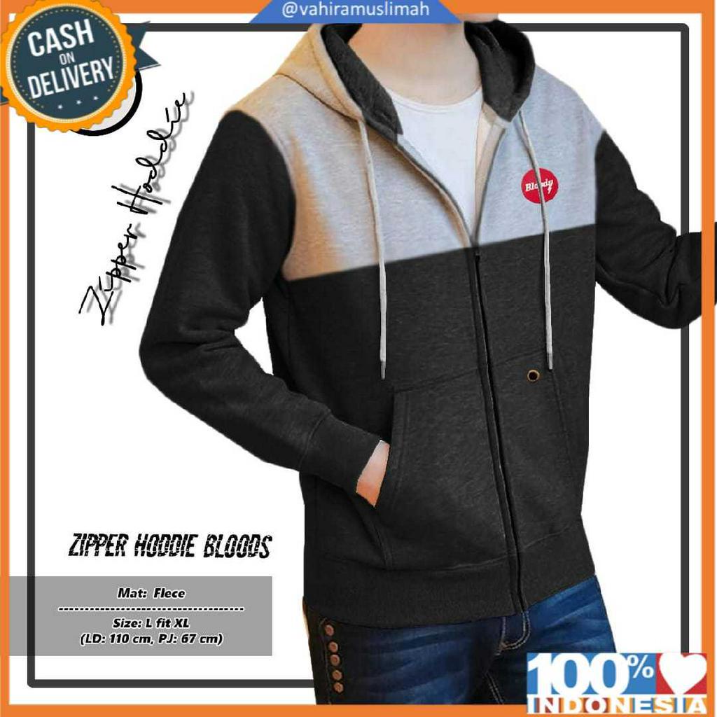 ZIPPER HODDIE BLOODS fleece L fit to XL Cowok Cewek BTC