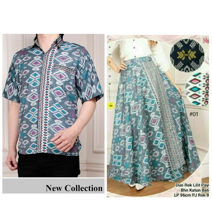 Maurin Batik couple rok lilit batik maxi payung panjang wanita dan atasan kemeja pria dewasa M–XL