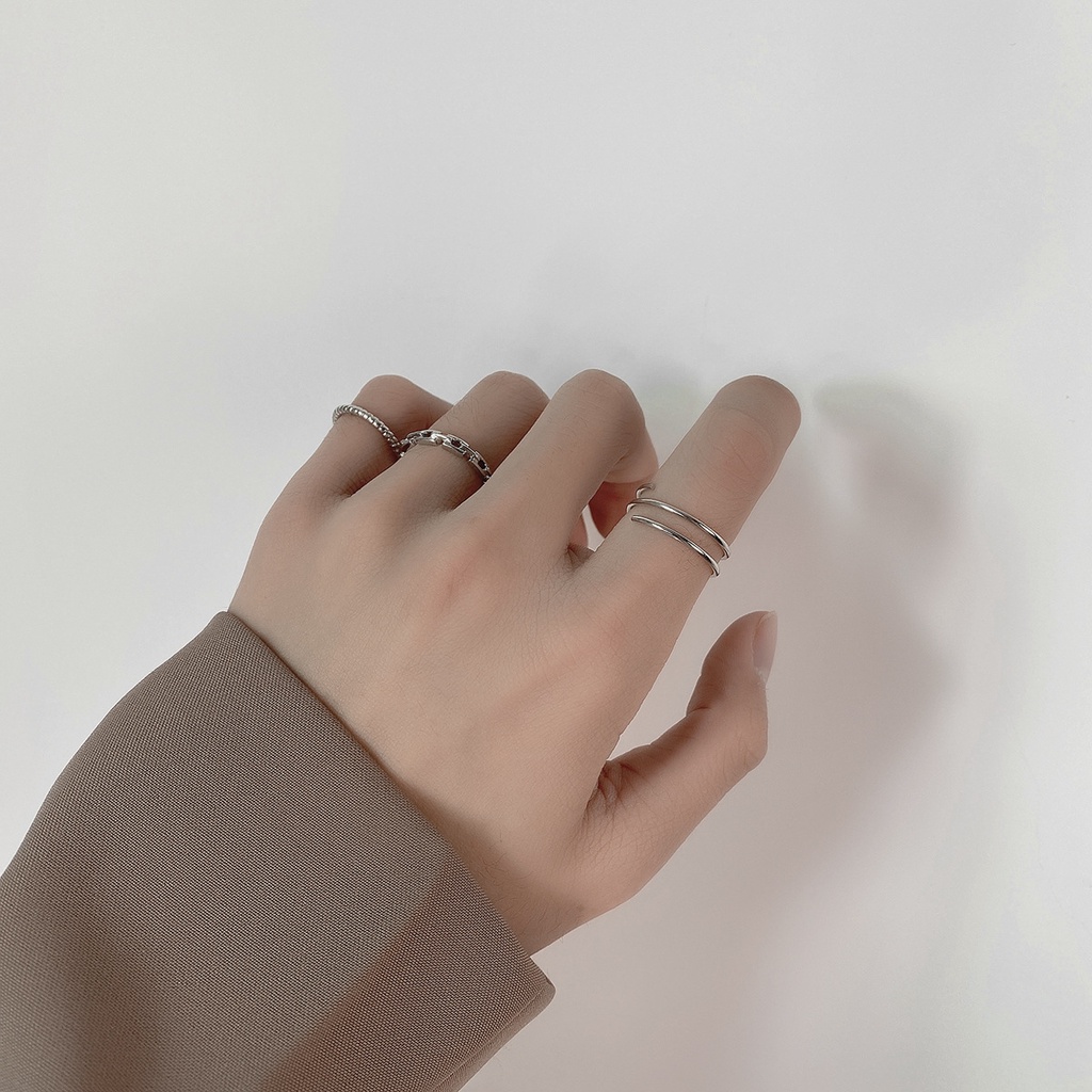 Korean Simple Adjustable Silver Ring Set for Women