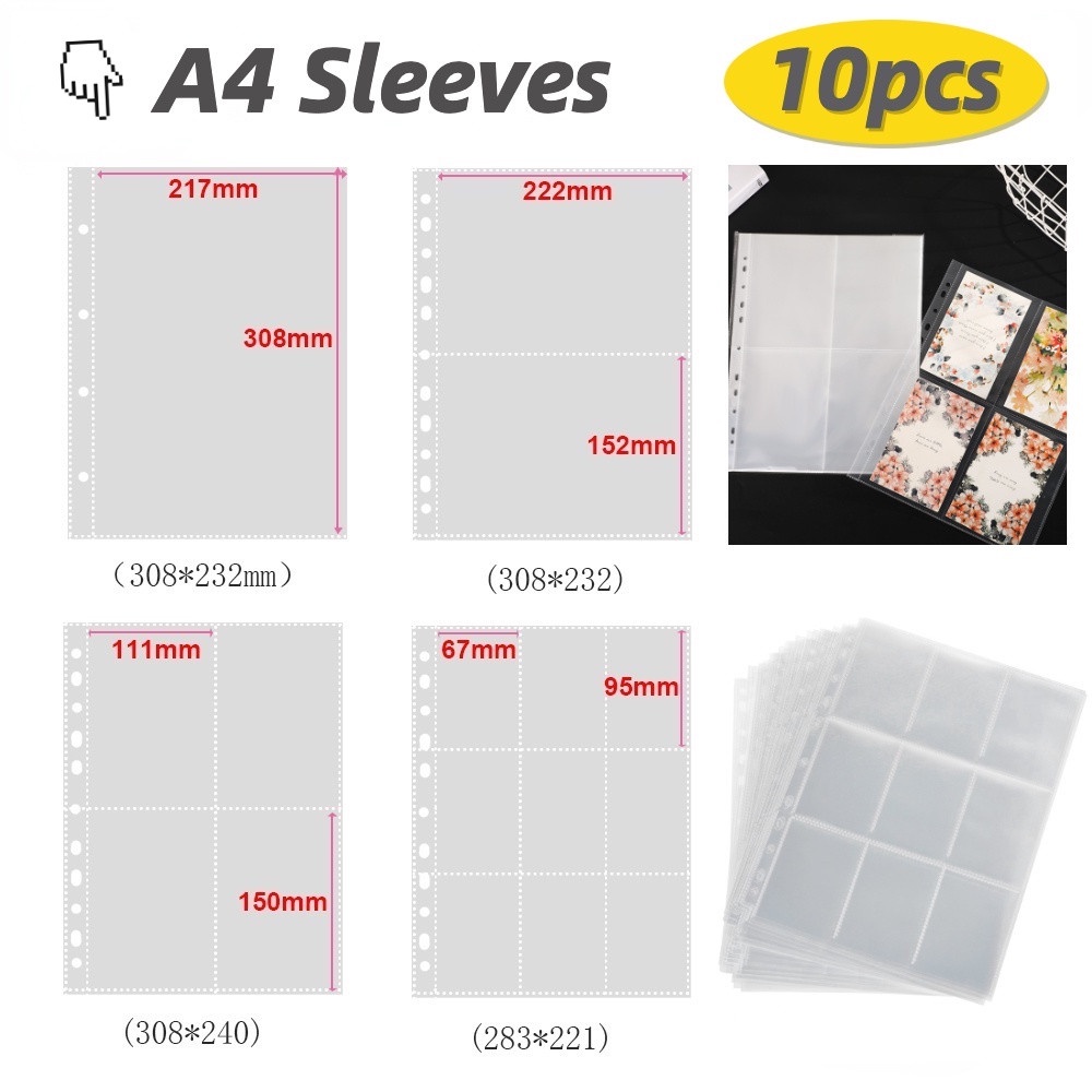 A4 Sleeves 1 Pocket 2 Pockets 4 Pockets 9 Pockets Gaming Trading Card Album Binder Inners Pages No PVC Acid-free Sleeves