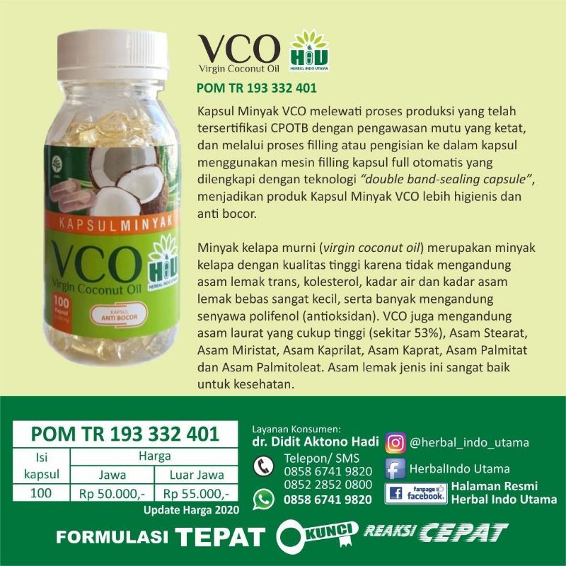 HIU VCO 100 KAPSUL - Kapsul Minyak Kelapa Murni