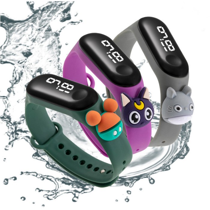 Jam Tangan Elektronik Tahan Air IP67 Motif Kartun Unisex Jam Tangan LED Sport