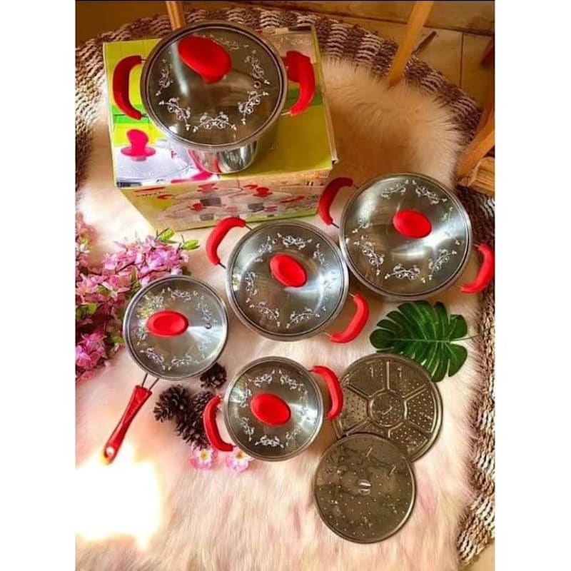 Panci Kukus Panci Set Stainless Panci Set 5In1 2 Steamer Stainless Tutup Kaca