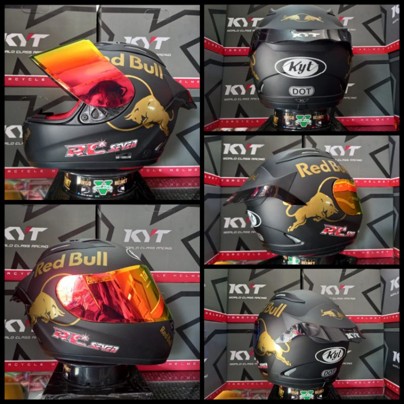 KYT Helm RC7 Solid Black Matt Paket Ganteng Red bull termurah